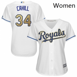 Womens Majestic Kansas City Royals 34 Trevor Cahill Authentic White Home Cool Base MLB Jersey 