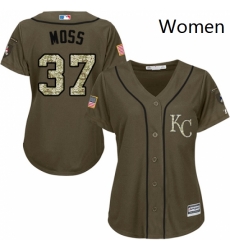 Womens Majestic Kansas City Royals 37 Brandon Moss Replica Green Salute to Service MLB Jersey