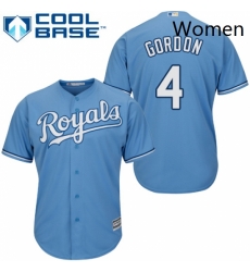 Womens Majestic Kansas City Royals 4 Alex Gordon Authentic Light Blue Alternate 1 Cool Base MLB Jersey