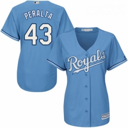 Womens Majestic Kansas City Royals 43 Wily Peralta Authentic Light Blue Alternate 1 Cool Base MLB Jersey 