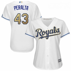 Womens Majestic Kansas City Royals 43 Wily Peralta Authentic White Home Cool Base MLB Jersey 