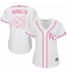 Womens Majestic Kansas City Royals 43 Wily Peralta Replica White Fashion Cool Base MLB Jersey 
