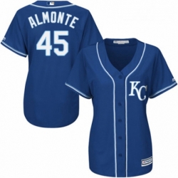 Womens Majestic Kansas City Royals 45 Abraham Almonte Authentic Blue Alternate 2 Cool Base MLB Jersey 