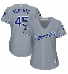 Womens Majestic Kansas City Royals 45 Abraham Almonte Authentic Grey Road Cool Base MLB Jersey 