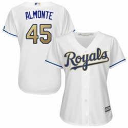 Womens Majestic Kansas City Royals 45 Abraham Almonte Authentic White Home Cool Base MLB Jersey 