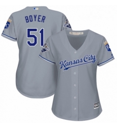 Womens Majestic Kansas City Royals 51 Blaine Boyer Authentic Grey Road Cool Base MLB Jersey 