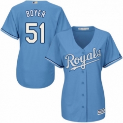 Womens Majestic Kansas City Royals 51 Blaine Boyer Authentic Light Blue Alternate 1 Cool Base MLB Jersey 