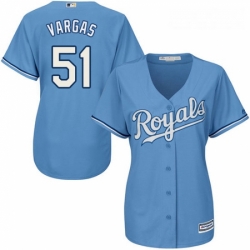 Womens Majestic Kansas City Royals 51 Jason Vargas Authentic Light Blue Alternate 1 Cool Base MLB Jersey 
