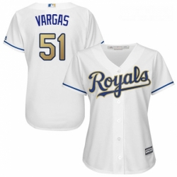 Womens Majestic Kansas City Royals 51 Jason Vargas Authentic White Home Cool Base MLB Jersey 