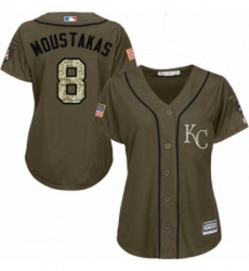 Womens Majestic Kansas City Royals 8 Mike Moustakas Replica Green Salute to Service MLB Jersey