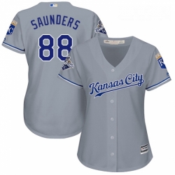 Womens Majestic Kansas City Royals 88 Michael Saunders Authentic Grey Road Cool Base MLB Jersey 