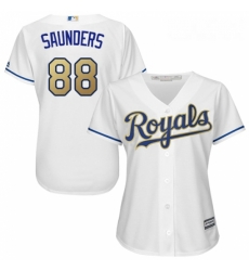 Womens Majestic Kansas City Royals 88 Michael Saunders Authentic White Home Cool Base MLB Jersey 