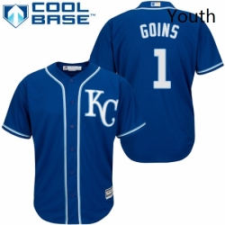 Youth Majestic Kansas City Royals 1 Ryan Goins Authentic Blue Alternate 2 Cool Base MLB Jersey 