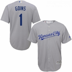 Youth Majestic Kansas City Royals 1 Ryan Goins Replica Grey Road Cool Base MLB Jersey 
