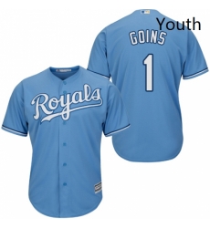 Youth Majestic Kansas City Royals 1 Ryan Goins Replica Light Blue Alternate 1 Cool Base MLB Jersey 