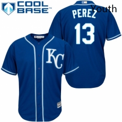 Youth Majestic Kansas City Royals 13 Salvador Perez Replica Blue Cool Base MLB Jersey