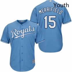 Youth Majestic Kansas City Royals 15 Whit Merrifield Authentic Light Blue Alternate 1 Cool Base MLB Jersey 