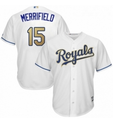 Youth Majestic Kansas City Royals 15 Whit Merrifield Authentic White Home Cool Base MLB Jersey 