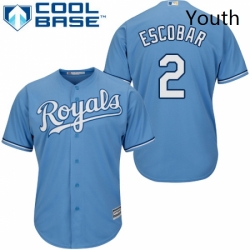 Youth Majestic Kansas City Royals 2 Alcides Escobar Authentic Light Blue Alternate 1 Cool Base MLB Jersey