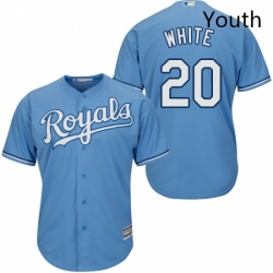 Youth Majestic Kansas City Royals 20 Frank White Authentic Light Blue Alternate 1 Cool Base MLB Jersey
