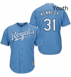 Youth Majestic Kansas City Royals 31 Ian Kennedy Authentic Light Blue Alternate 1 Cool Base MLB Jersey