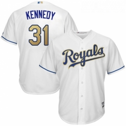 Youth Majestic Kansas City Royals 31 Ian Kennedy Authentic White Home Cool Base MLB Jersey