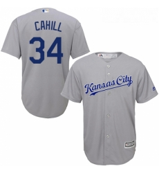 Youth Majestic Kansas City Royals 34 Trevor Cahill Authentic Grey Road Cool Base MLB Jersey 
