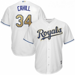 Youth Majestic Kansas City Royals 34 Trevor Cahill Authentic White Home Cool Base MLB Jersey 