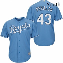 Youth Majestic Kansas City Royals 43 Wily Peralta Authentic Light Blue Alternate 1 Cool Base MLB Jersey 