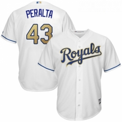 Youth Majestic Kansas City Royals 43 Wily Peralta Authentic White Home Cool Base MLB Jersey 