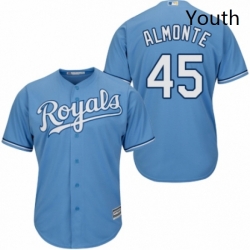 Youth Majestic Kansas City Royals 45 Abraham Almonte Authentic Light Blue Alternate 1 Cool Base MLB Jersey 