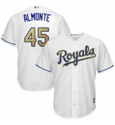Youth Majestic Kansas City Royals 45 Abraham Almonte Authentic White Home Cool Base MLB Jersey 