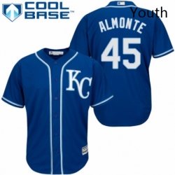 Youth Majestic Kansas City Royals 45 Abraham Almonte Replica Blue Alternate 2 Cool Base MLB Jersey 