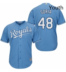 Youth Majestic Kansas City Royals 48 Joakim Soria Authentic Light Blue Alternate 1 Cool Base MLB Jersey