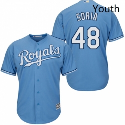 Youth Majestic Kansas City Royals 48 Joakim Soria Authentic Light Blue Alternate 1 Cool Base MLB Jersey