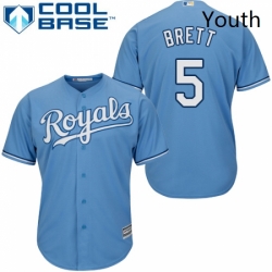 Youth Majestic Kansas City Royals 5 George Brett Authentic Light Blue Alternate 1 Cool Base MLB Jersey