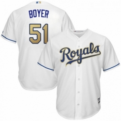 Youth Majestic Kansas City Royals 51 Blaine Boyer Authentic White Home Cool Base MLB Jersey 