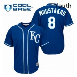 Youth Majestic Kansas City Royals 8 Mike Moustakas Replica Blue Alternate 2 Cool Base MLB Jersey