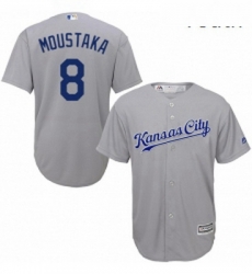 Youth Majestic Kansas City Royals 8 Mike Moustakas Replica Grey Road Cool Base MLB Jersey