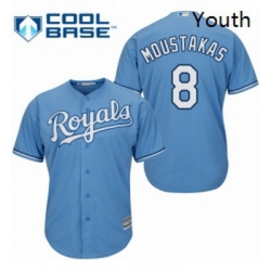 Youth Majestic Kansas City Royals 8 Mike Moustakas Replica Light Blue Alternate 1 Cool Base MLB Jersey