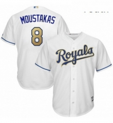 Youth Majestic Kansas City Royals 8 Mike Moustakas Replica White Home Cool Base MLB Jersey