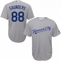 Youth Majestic Kansas City Royals 88 Michael Saunders Replica Grey Road Cool Base MLB Jersey 
