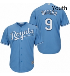 Youth Majestic Kansas City Royals 9 Drew Butera Authentic Light Blue Alternate 1 Cool Base MLB Jersey 