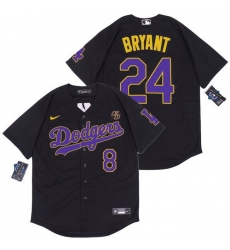 Dodgers 24 Kobe Bryant Black Purple Number Nike Cool Base Jersey