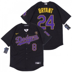 Dodgers 24 Kobe Bryant Black Purple Number Nike Cool Base Jersey
