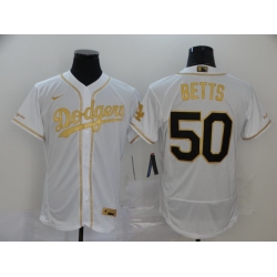 Dodgers 50 Mookie Betts White Gold 2020 Nike Flexbase Jersey