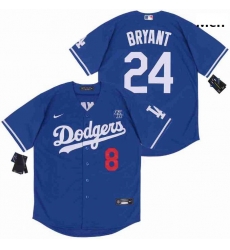 Men Dodgers Front 8 Back 24 Kobe Bryant Blue Cool Base Stitched MLB Jersey