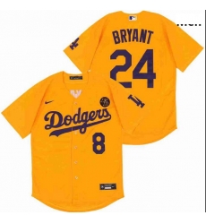 Men Dodgers Front 8 Back 24 Kobe Bryant Yellow Cool Base Stitched MLB Jersey