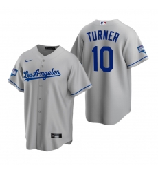 Men Los Angeles Dodgers 10 Justin Turner Gray 2020 World Series Champions Road Replica Jersey