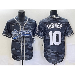Men Los Angeles Dodgers 10 Justin Turner Gray Camo Cool Base With Patch Stitched Baseball Jersey